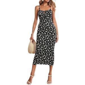 BEROZA BLACK & CREAM FLORAL BODYCON MIDI DRESS SZ.M EUC.  WORN ONLY 1X